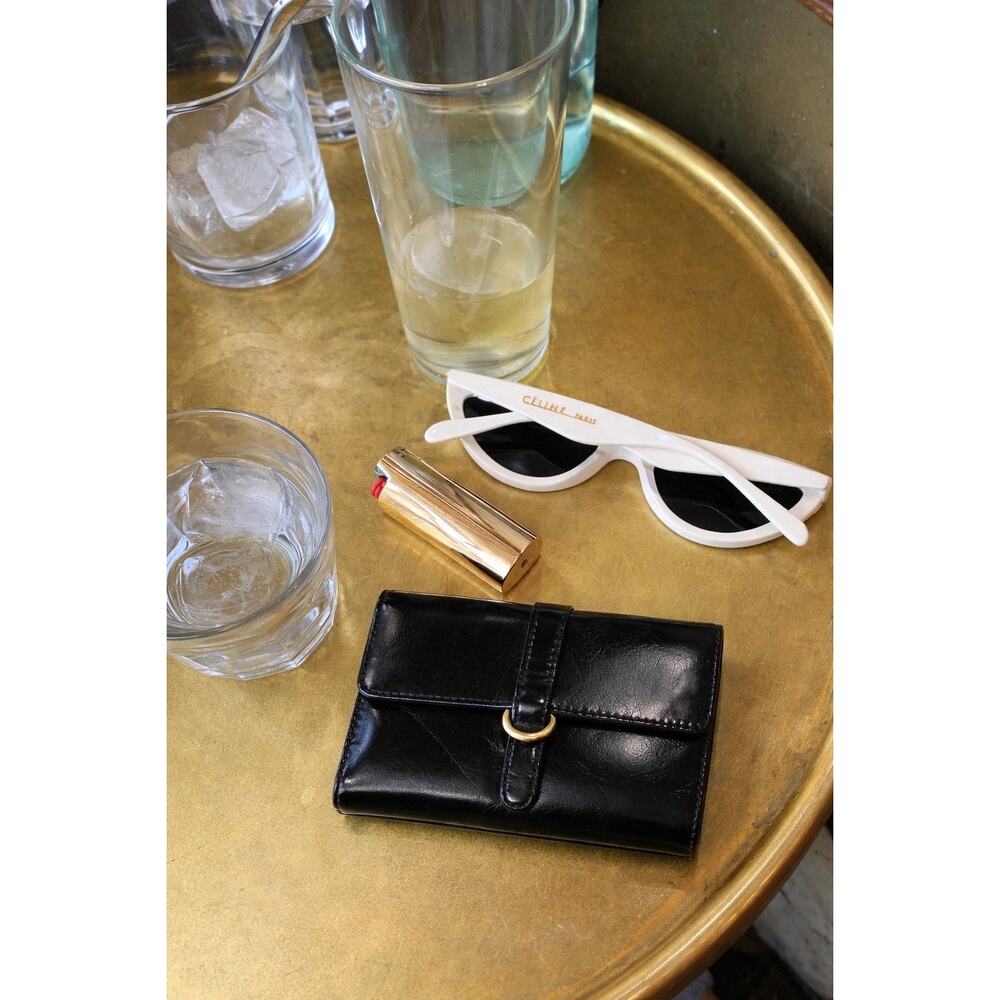 HOBO Black Leather Bifold Wallet with Gold Ring Detail